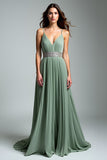 Dusty Sage Ruched Spaghetti Paski A Line Formalna Sukienka