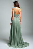 Dusty Sage Ruched Spaghetti Paski A Line Formalna Sukienka