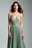Dusty Sage Ruched Spaghetti Paski A Line Formalna Sukienka