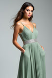 Dusty Sage Ruched Spaghetti Paski A Line Formalna Sukienka