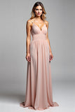 Linia Spaghetti Ramiączka Dusty Rose Długa Sukienka Druhny