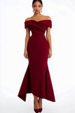 Bordowa Sheath Off the Shoulder Długa Sukienka Wizytowa