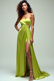 Lemon Green A Line Hollow Out Długa Formalna Sukienka Z Rozcięciem