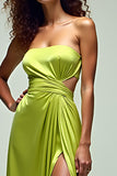 Lemon Green A Line Hollow Out Długa Formalna Sukienka Z Rozcięciem