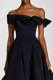 Off The Shoulder A Line satynowa sukienka wizytowa