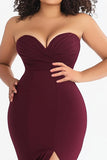 Bordowa Plus Size Kochanie Syrenka Długa Formalna Sukienka Z Rozcięciem