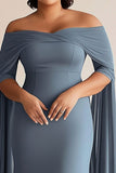 Szary Niebieski Odkrytymi Ramionami Szyfon Plus Size Długa Sukienka Na Wesele