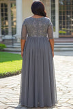 Plus Size Szara Szyfon Kształcie Litery A Długa Sukienka Na Wesele