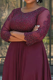 Burgundia Plus Size Szyfon Kształcie Litery A Długa Sukienki Na Wesele z Koronki