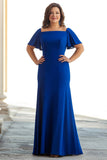 Królewska Niebieska Plus Size Krótki Rękaw Długa Sukienki Na Wesele