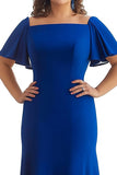 Królewska Niebieska Plus Size Krótki Rękaw Długa Sukienki Na Wesele