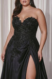 satynowa długa sukienka na bal plus size w kształcie Sweetheart A-Line z rozcięciem