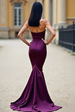 Bodycon Plum Spaghetti Ramiączka Długa Satynowa Sukienka Na Studniówkę
