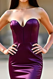 Bodycon Śliwka Gorset Bez Ramiączek Długa Satynowa Sukienka Na Studniówkę