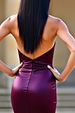 Bodycon Śliwka Gorset Bez Ramiączek Długa Satynowa Sukienka Na Studniówkę