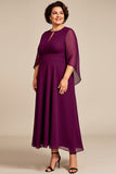 Szyfon A Line Fioletowa Długość Herbaty Plus Size Sukienka Dla Matki Panny Młodej