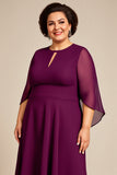 Szyfon A Line Fioletowa Długość Herbaty Plus Size Sukienka Dla Matki Panny Młodej