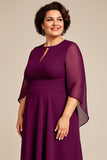 Szyfon A Line Fioletowa Długość Herbaty Plus Size Sukienka Dla Matki Panny Młodej