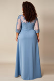 Plus Size Dusty Blue A Line Długa Sukienka Z Aplikacją Dla Matki Panny Młodej