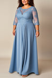 Plus Size Dusty Blue A Line Długa Sukienka Z Aplikacją Dla Matki Panny Młodej