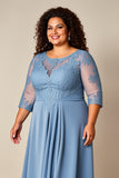 Plus Size Dusty Blue A Line Długa Sukienka Z Aplikacją Dla Matki Panny Młodej