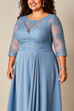 Plus Size Dusty Blue A Line Długa Sukienka Z Aplikacją Dla Matki Panny Młodej