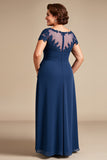 Granatowa Plus Size Szyfon Długa Sukienki Na Wesele z Koronki