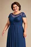 Granatowa Plus Size Szyfon Długa Sukienki Na Wesele z Koronki