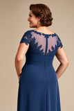Granatowa Plus Size Szyfon Długa Sukienki Na Wesele z Koronki