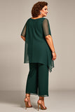 Sosna Szyfon Plus Size Dwuczęściowy Garnitur Spodniowy z Pół Rękawy