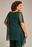 Sosna Szyfon Plus Size Dwuczęściowy Garnitur Spodniowy z Pół Rękawy