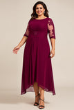 Burgundia Plus Size Szyfon Długa Sukienki Na Wesele z Rękawy