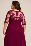 Burgundia Plus Size Szyfon Długa Sukienki Na Wesele z Rękawy