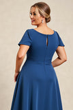 Atramentowy Niebieski Satynowa Plus Size Długa Sukienki Na Wesele z Kokardą
