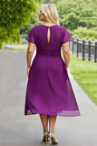 Fioletowa Szyfon Plisowana Plus Size Długa Sukienka Na Wesele
