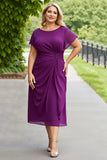 Fioletowa Szyfon Plisowana Plus Size Długa Sukienka Na Wesele
