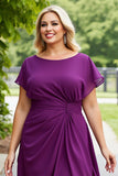 Fioletowa Szyfon Plisowana Plus Size Długa Sukienka Na Wesele