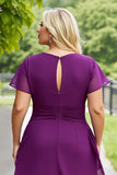 Fioletowa Szyfon Plisowana Plus Size Długa Sukienka Na Wesele