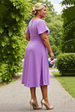Liliowy Kształcie Litery A Szyfon Plus Size Midi Sukienki Na Wesele