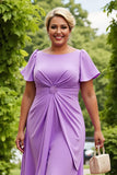 Liliowy Kształcie Litery A Szyfon Plus Size Midi Sukienki Na Wesele