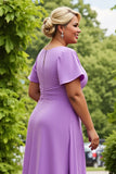 Liliowy Kształcie Litery A Szyfon Plus Size Midi Sukienki Na Wesele