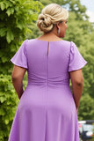 Liliowy Kształcie Litery A Szyfon Plus Size Midi Sukienki Na Wesele
