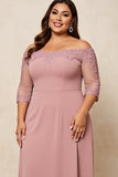 Zakurzona Róża Plus Size Szyfon Długa Sukienki Na Wesele z Koronki