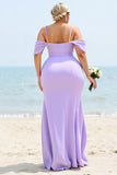 Liliowy Plus Size Osłona Długa Sukienki Na Wesele z Rozcięciem