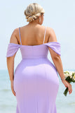 Liliowy Plus Size Osłona Długa Sukienki Na Wesele z Rozcięciem