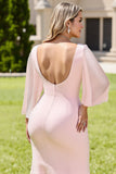 Cukierkowy Róż Plus Size Syrenka Szyfon Długa Sukienki Na Wesele z Rękawy