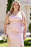 Cukierkowy Róż Syrenka Satynowe Plus Size Długa Sukienki Na Wesele z Kokardkami
