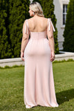 Cukierkowy Róż Syrenka Plus Size Szyfon Długa Sukienki Na Wesele z kokardkami