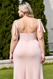 Cukierkowy Róż Syrenka Plus Size Szyfon Długa Sukienki Na Wesele z kokardkami
