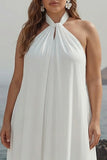 Biała sukienka plażowa z halter chiffon plus size, długa boho plażowa sukienka